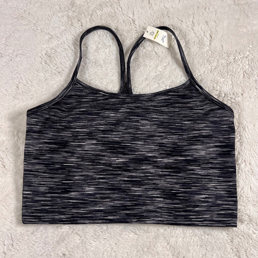 OFFLINE by Aerie The Hugger Recharge Space Dye Sports Bra Top Black White Medium